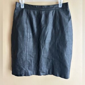 Genuine leather knee length skirt